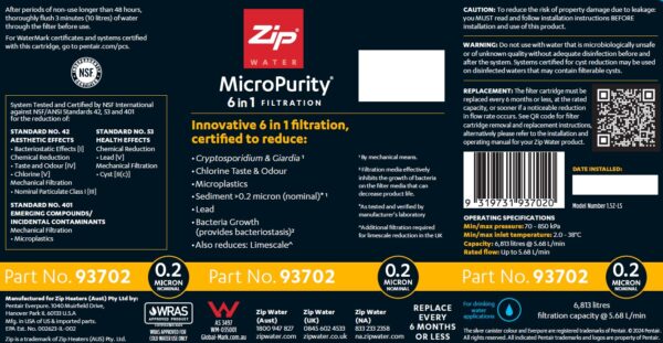 Zip-93702 MicroPurity 0.2-micron Filter Size-1.5 Performance Label
